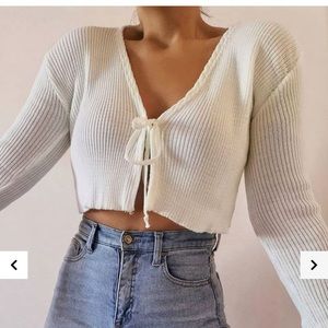 Tie front knit crochet cardigan